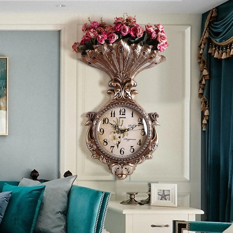 

Large Luxury Double Peacock Wall Clock Fashion Creative Quartz Wall Clock Vintage Retro Antique Duvar Saati Home Decor