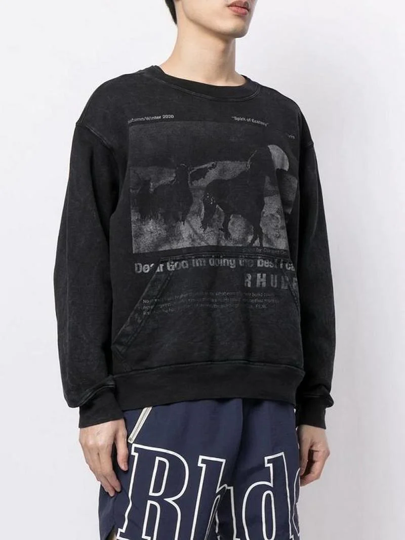 

22SS Pony Slogan Printing Rhude Hoodies Men Women EU Size 100% Cotton Rhude Pullover Fashion Autumn Winter Stranger Things