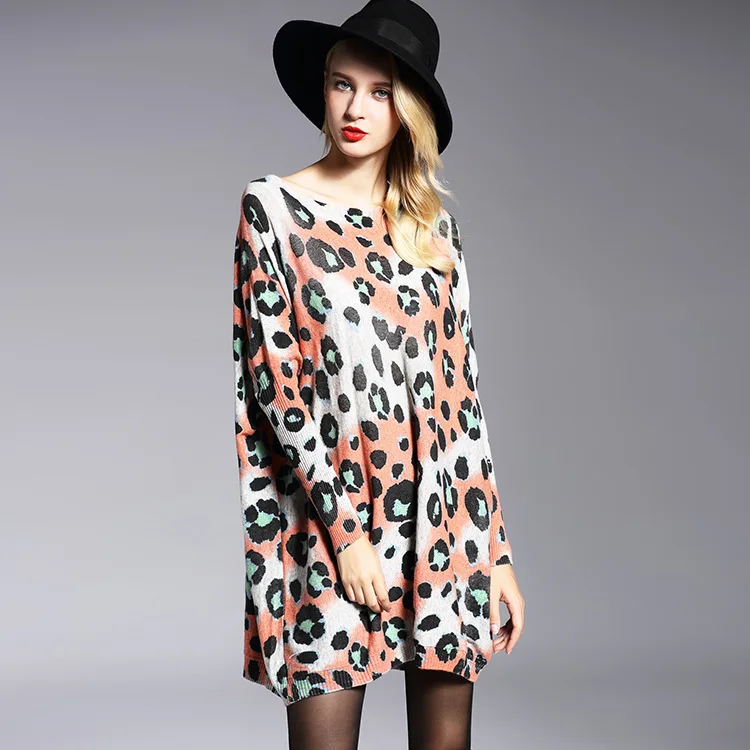ZYFPGS 2019 Leopard Sweater Long Pullover Cashmere women Fashion Loose Elasticity Harajuku Irregular Pattern Printing | Женская одежда