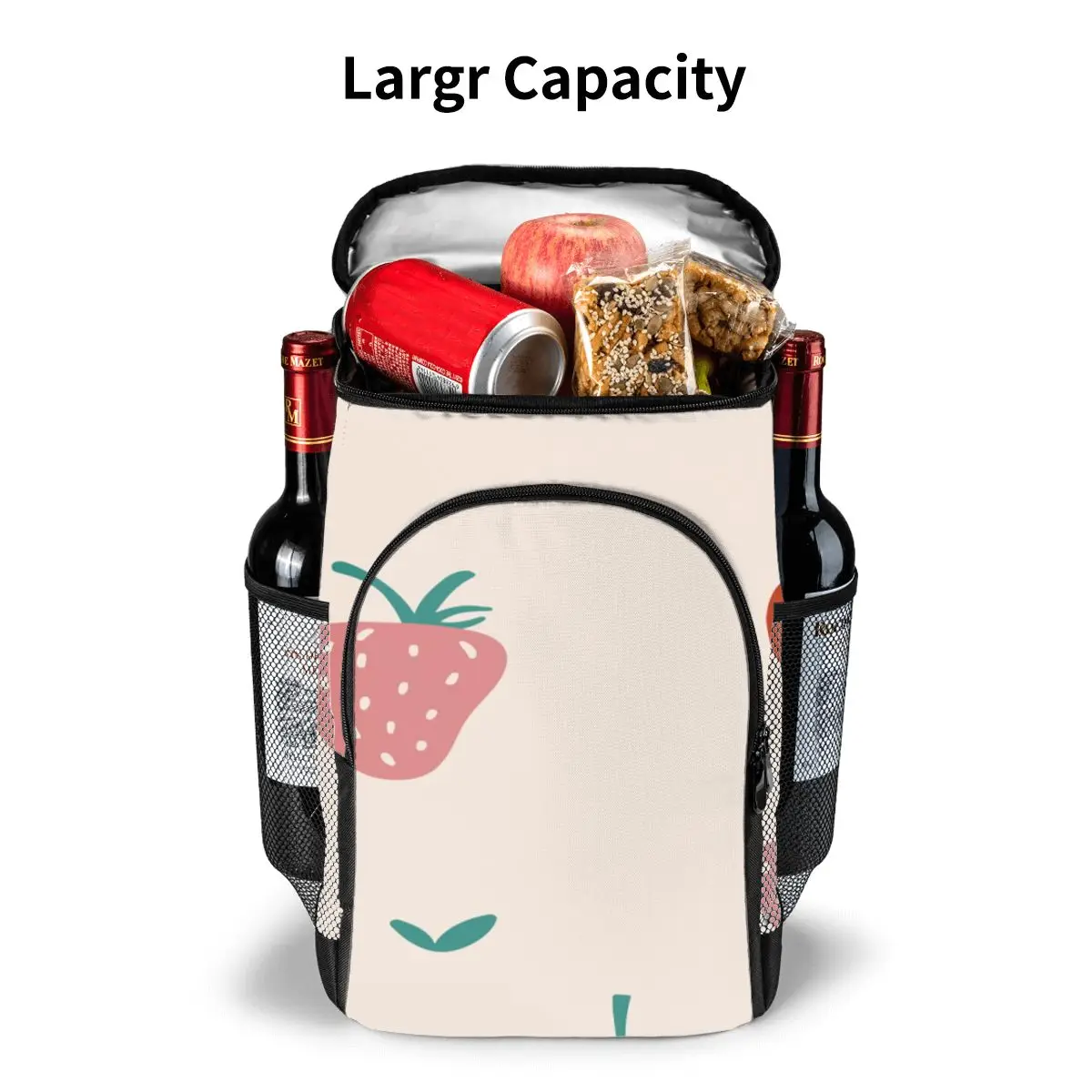 protable insulated thermal cooler waterproof lunch bag strawberry summer picnic camping backpack double shoulder wine bag free global shipping