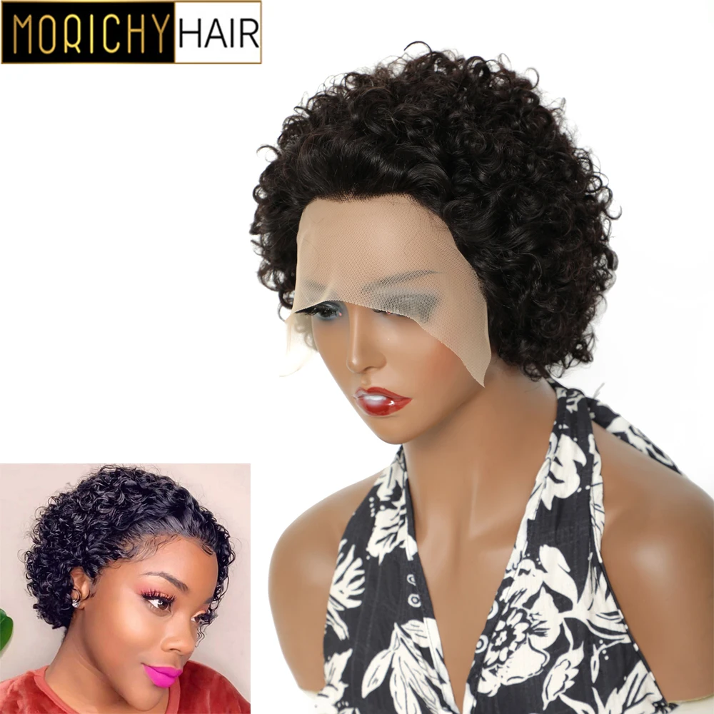 

Morichy Short Curly Pixie Cut Wig Human Hair 100% 13x1 Lace Front Human Hair Wigs 1B30/99J Lace Wig For Black Women Cool Summer