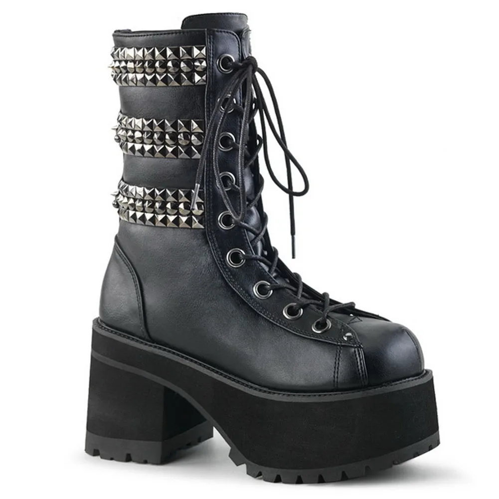 

Brand Design Female Motorcycle Boots Gothic Style Chunky Platform Lace-Up With Rivet Women Ankle Boots Walking Comfy Woman Shoes