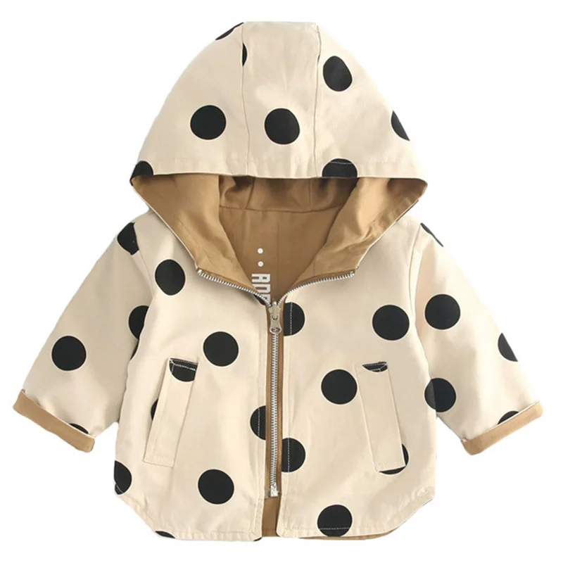 

Kids Jacket Girls Double Sided Outerwear for baby Boys Sport Coats Toddler Children Hooded Clothing Spring Polka Dot Trench Coat