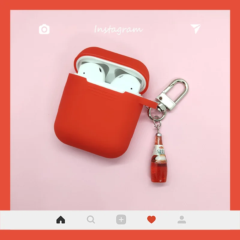 Red Чехол для AirPods, милые пивные кожухи головных телефонов для Apple Airpods 1 2 Силиконовые bluetooth-наушники, защитный чехол, кольцо для ключей для вина - Цвет: Red