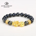 JD Feng Shui обсидиан камень бусы браслет для мужчин женщин мужчин унисекс-браслет золото черный Pixiu богатство и удачи женщин мужчин браслет