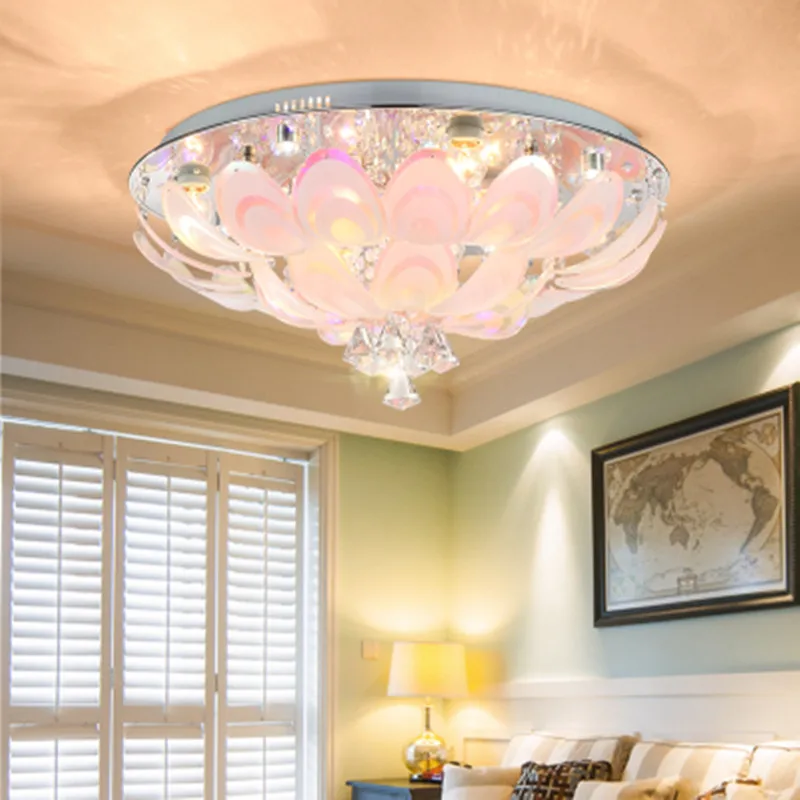 

2019 Peacock Round Crystal Ceiling Light For Living Room Indoor Lamp with Remote Controlled luminaria home decoration