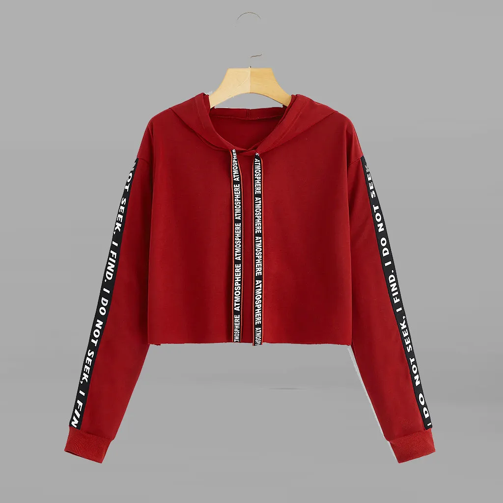 Женская толстовка с капюшоном Осенний укороченный Топ длинным рукавом и