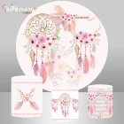Круглый фон для фотосъемки с изображением Ловца снов и розовых перьев, украшение для первого дня рождения, торта, стола, баннера, круг