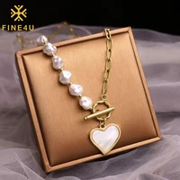 fine4u n941 gold color satellite choker necklace with irregular pearls chunky minimalist paperclip necklace baroque jewelry
