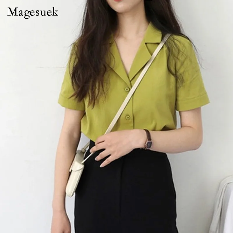 

Suit Collar Women Shirts Summer Short Sleeve Office Lady Fashion Blouse Tops Solid Shirt for Women Blouses Blusas Feminine 10166