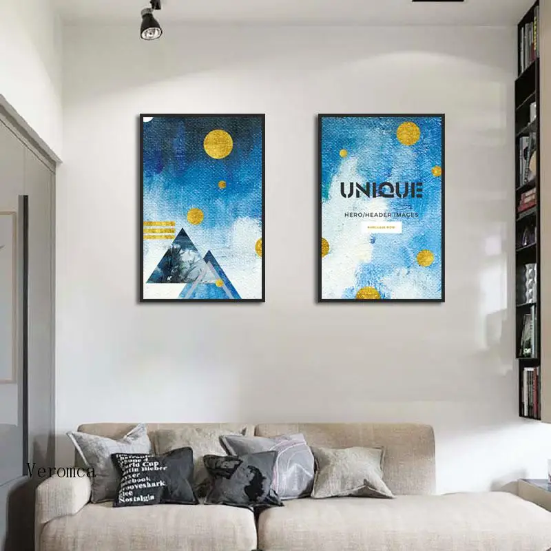 

Blue and Gold Modern Simple Canvas Painting Frameless Waterproof Animal Deer Poster Home Decoration Picture for Living Room