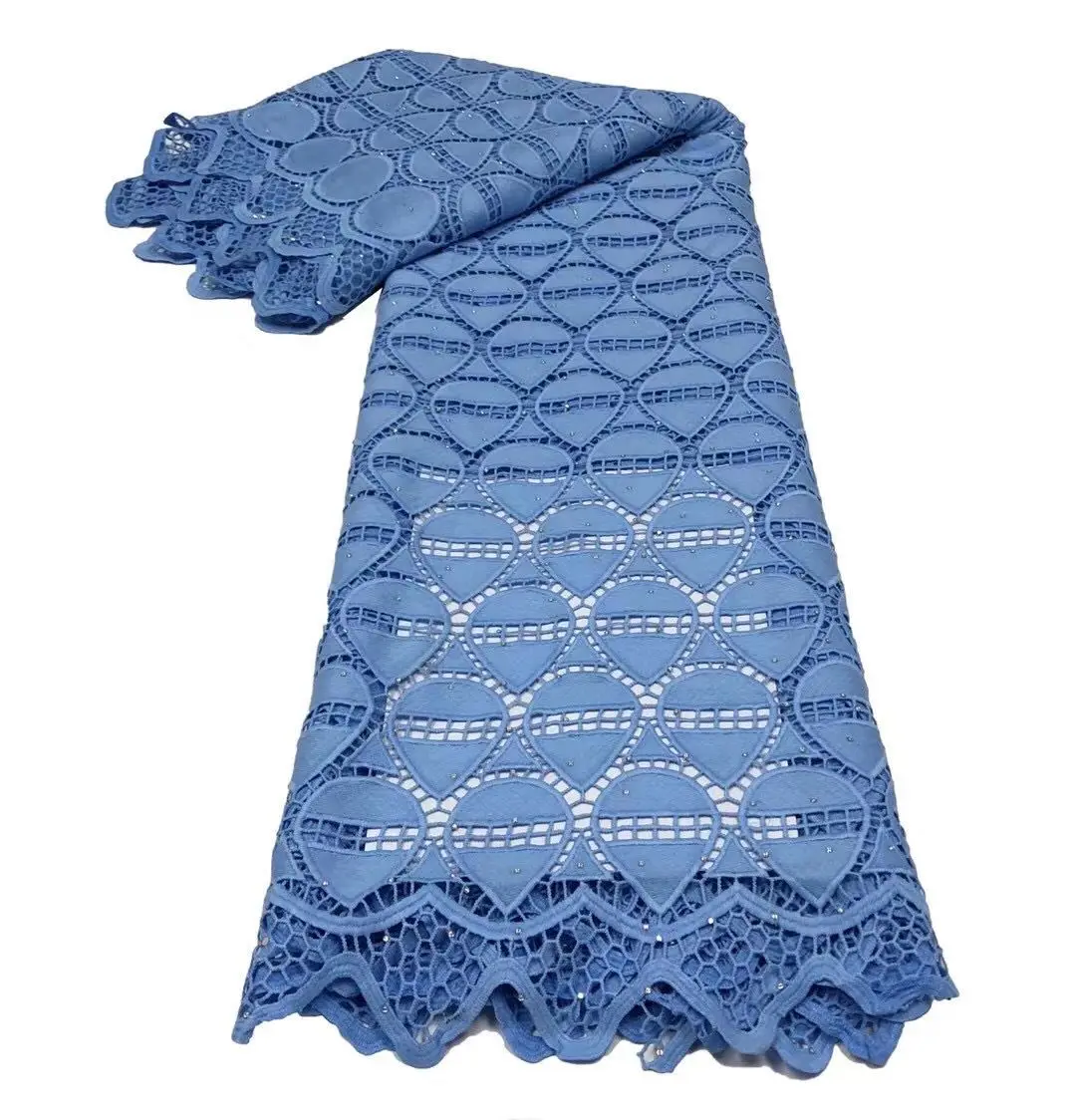 

High Quality 5 Yards French Guipure Lace Fabric African Cord Lace Fabric Water Soluble Lace Nigerian Lace Fabric For Wedding