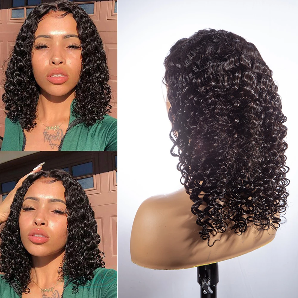 13x5x1 Water Wave lace Front Wigs Human Hair Pre Plucked For Black Women Brazilian Hair Curly Wig Short Bob Lace Frontal Wigs