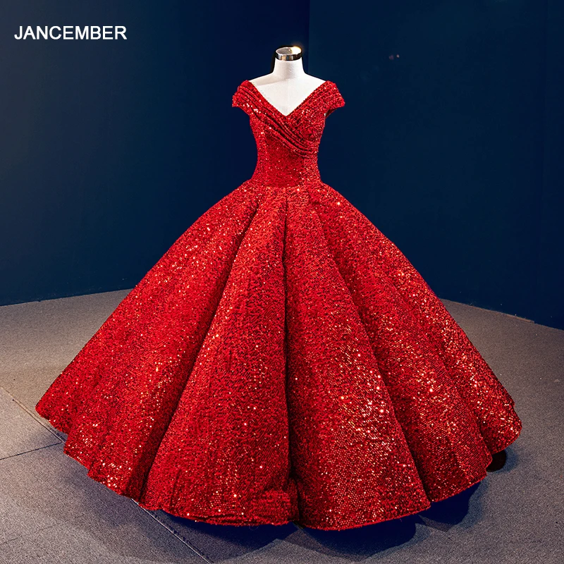 J66567 Jancember красные платья Quinceanera 2021 с v образным вырезом и рукавами крылышками на