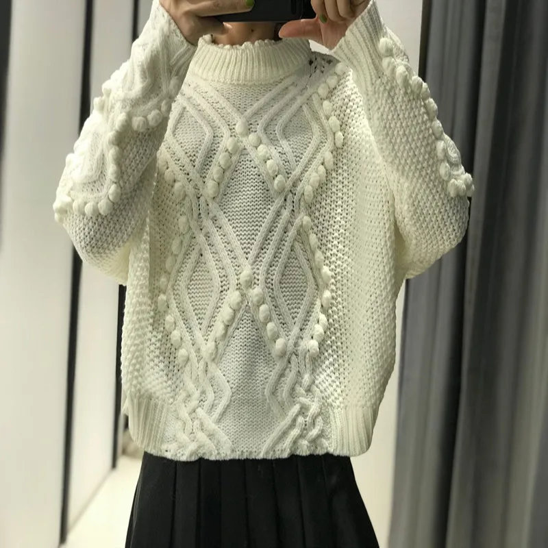 

Pullover New Arrival Full Pullovers Feminino 2020 Winter Turtleneck Sweater Ball Texture Hollow Bat Sleeve Female Lazy Wind