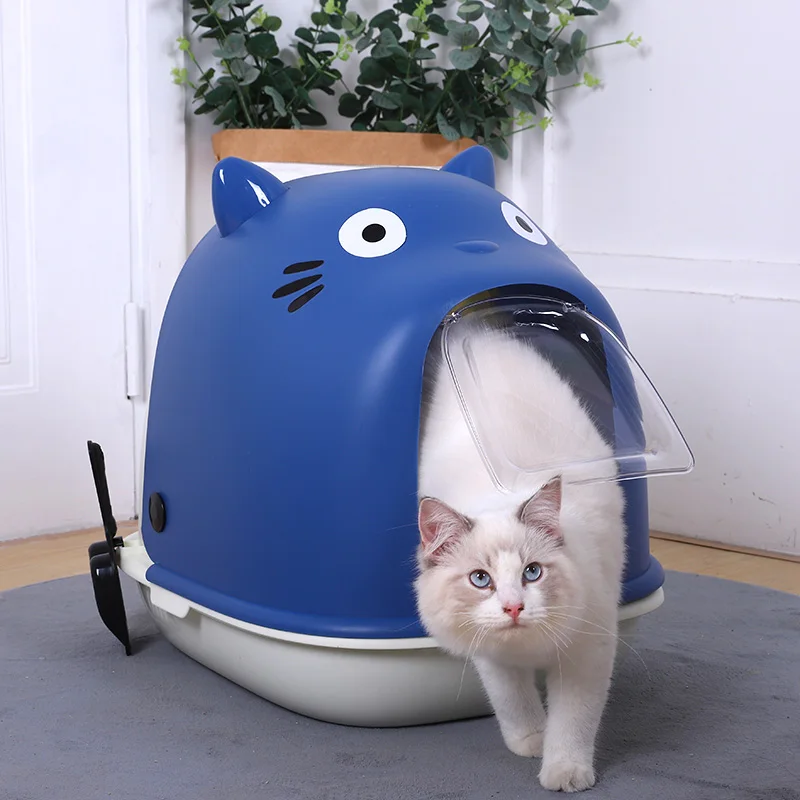 

Cartoon Shape Closed Plastic Sandbox Cats Toilet Large Space Deodorizing Cat Litter Box Splash Proof Sand Pet Supplies Cats Tray