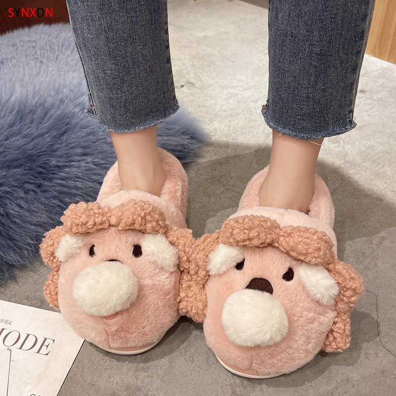 

SYNXDN Cartoon Women Winter Home Slippers Warm House Slippers Indoor Bedroom Lovers Couples Cute Plus Plush SlippersPlus Size 45