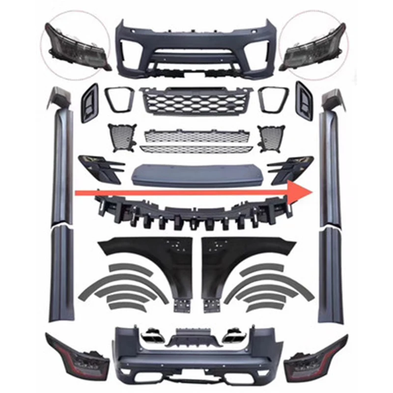 

Корпус для Range Rover Sport 2014-2017, модифицированный для обновления 2018-2021 комплектов корпусов SVR с фарами и системой задних фонарей