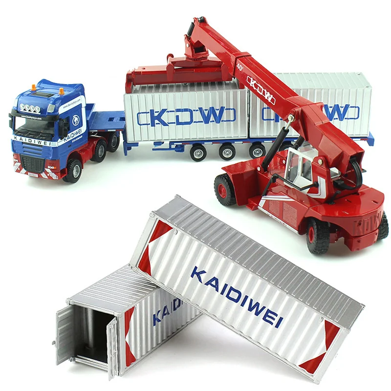 

Alloy Diecast 1:50 Low Bed Transporter Container /Reach Stacker /Front Trolley Truck Rubber Tire Vehicles Model Kids Gift Toys