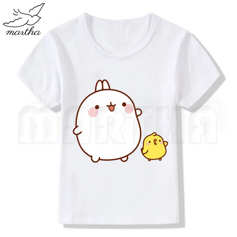Мультфильм Molang и Piupiu с милым кроликом Детская белая футболка коротким рукавом