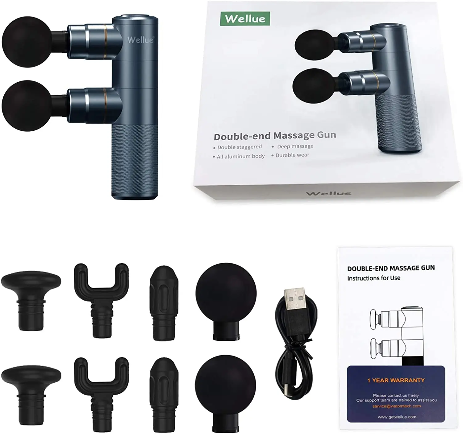 

Viatom Massage Gun, Deep Tissue Percussion Muscle Massage Gun for Therapy and Relaxation, Double-Head Muscle Massager Gun