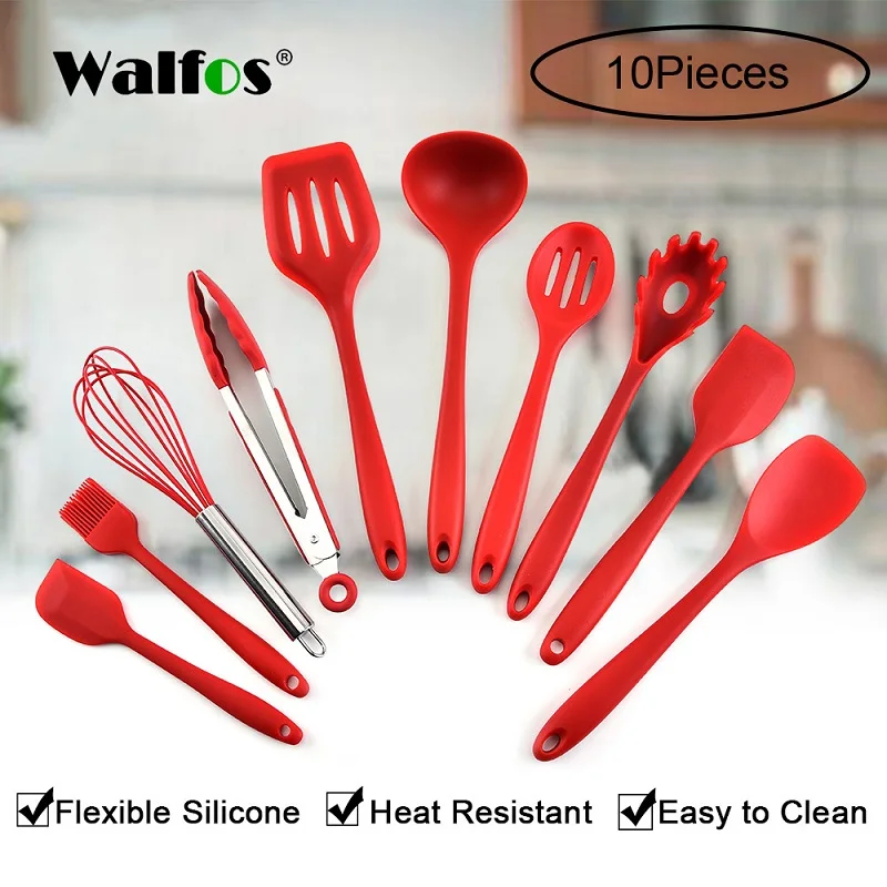 

WALFOS 10 Pcs Heat Resistant Silicone Cookware Set Nonstick Cooking Tools Kitchen Baking Tool Kit Utensils Kitchen Accessories