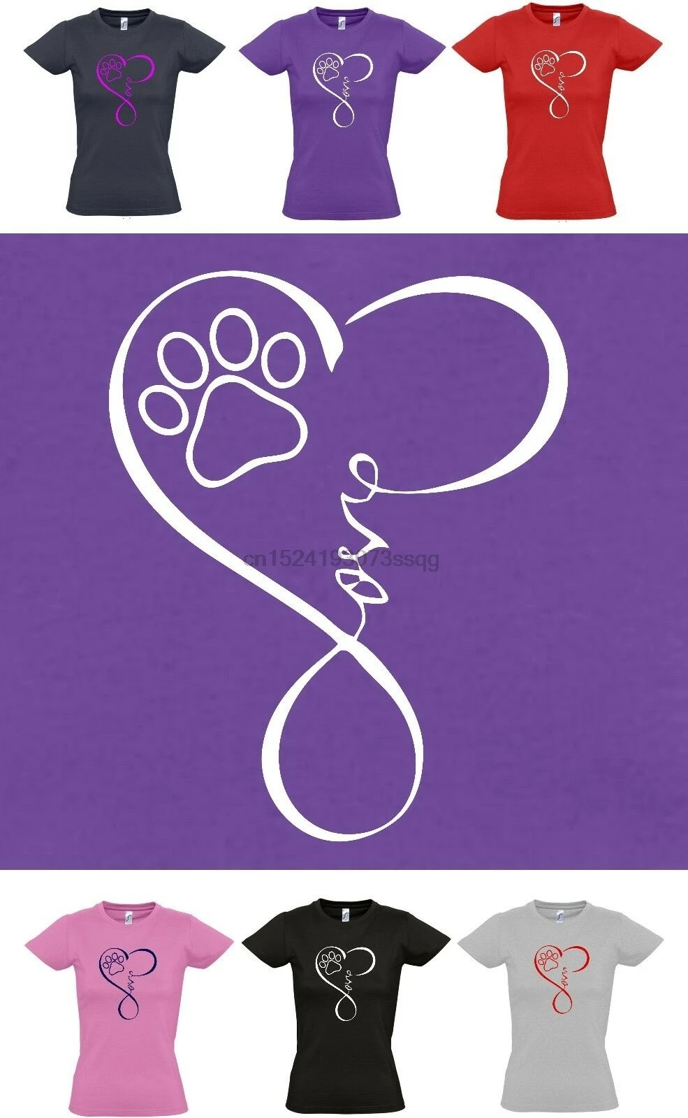 

Lovely DOG T-shirt Love Heart Paw Print Ladies Cut T-Shirt Sizes 8 -16
