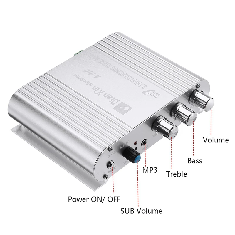 Авто DX-210 2 1 канал бас Мощность усилитель HiFi аудио стерео Динамик бустер 12V