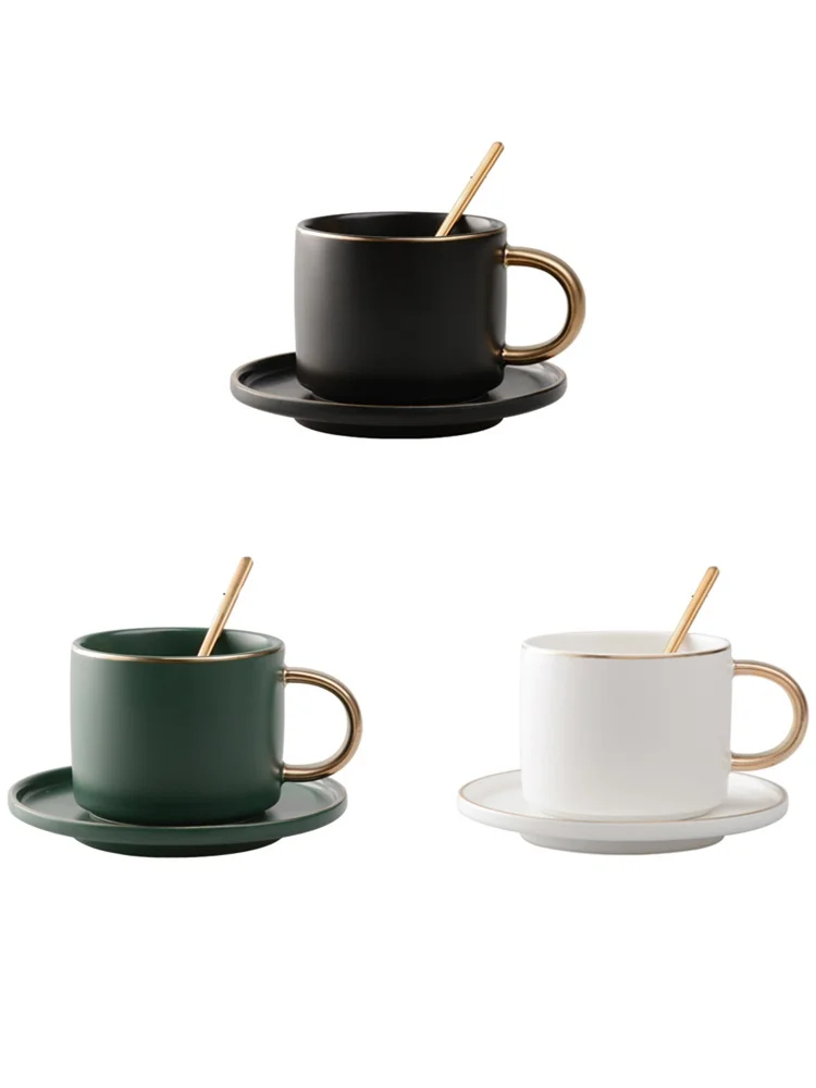 European Luxurious Gold Rim Ceramic Office Coffee Cup And Saucer Set Milk Tea Mugs Birthday Couples Gifts Friends With Spoon | Дом и сад