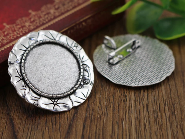 

New Fashion 5pcs 25mm Inner Size Antique Silver Plated and Bronze Brooch Cameo Cabochon Base Setting Pendant
