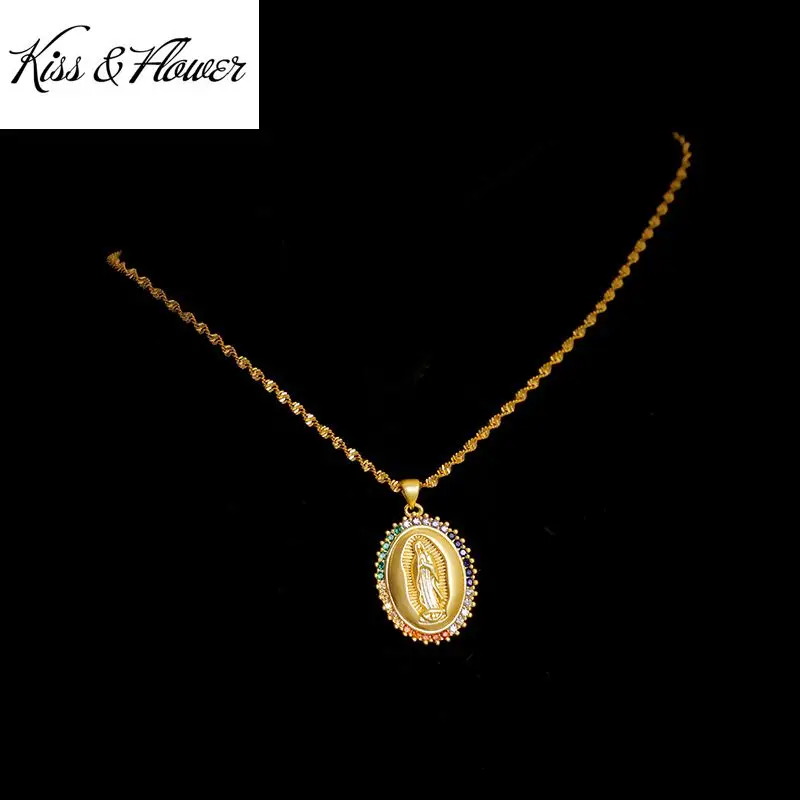 

KISS&FLOWER NK82 Fine Jewelry Wholesale Fashion Woman Girl Birthday Wedding Gift Exquisite Our Lady 24KT Gold Pendant Necklaces