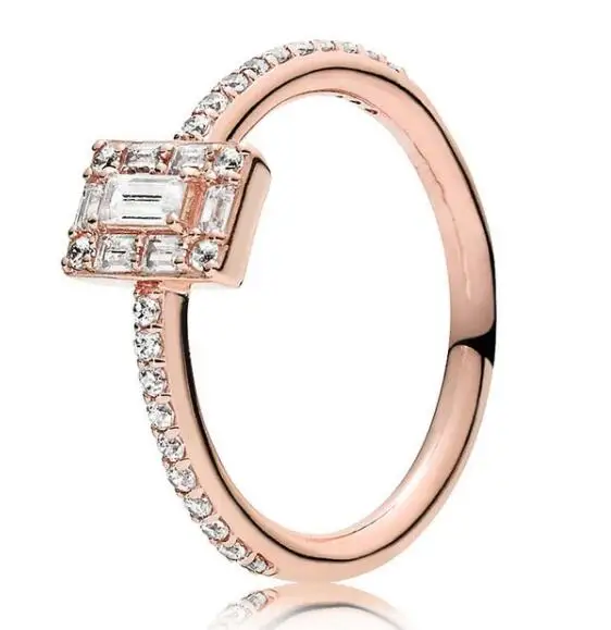 

925 Sterling Silver Pan Ring Rose Luminous Ice With Crystal Rings For Women Wedding Party Gift Fine Jewelry