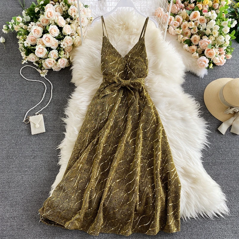 Sexy V-neck suspender party dress for womens summer Elegant wasit thin beach Women Large swing midi long Office Lady | Женская одежда