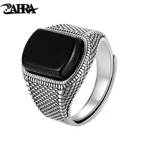 zabra black stone ring men real 925 sterling silver open size vintage wedding women mens rings cubic zirconia onyx jewelry