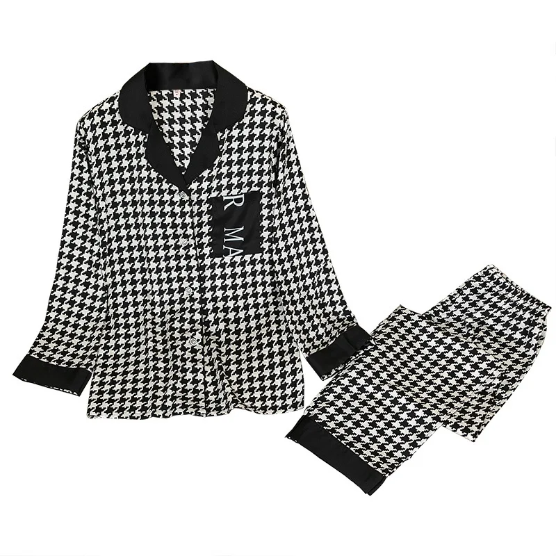 

Casual Homewear Sexy Sleep Set Intimate Lingerie Plaid 2PCS Pajamas Suit Women Nightwear Spring Summer New Pyjamas Sleepwear