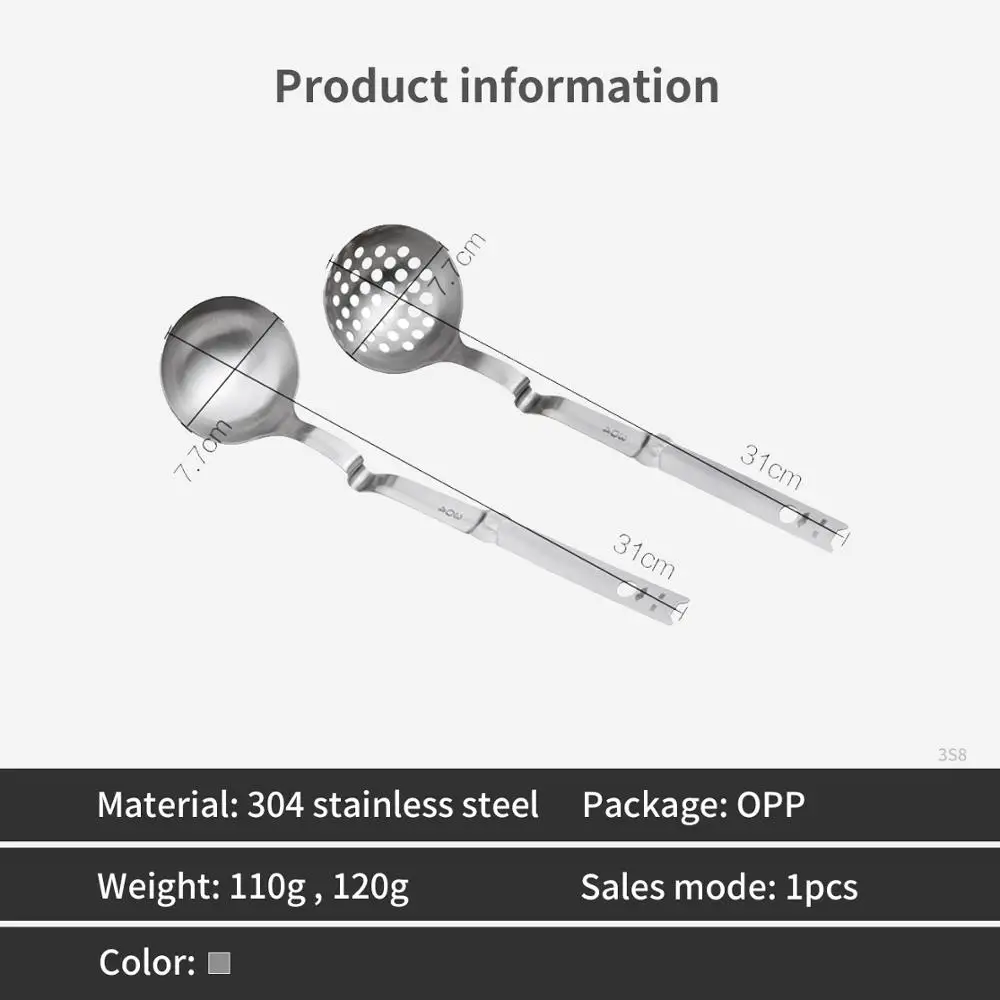 

304 Stainless Steel Thickened Soup Spoon Large Colander Household Kitchen Utensils Long Handle Hot Pot Spoons