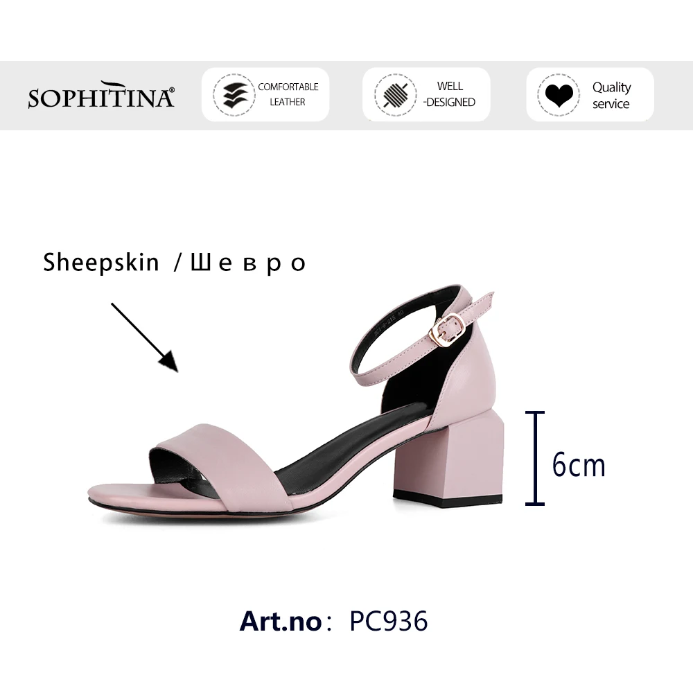 

SOPHITINA Sandals Woman Concise Style One Strap Solid Pink Round Toe Buckle Strap High Square Heel Shoes PC936