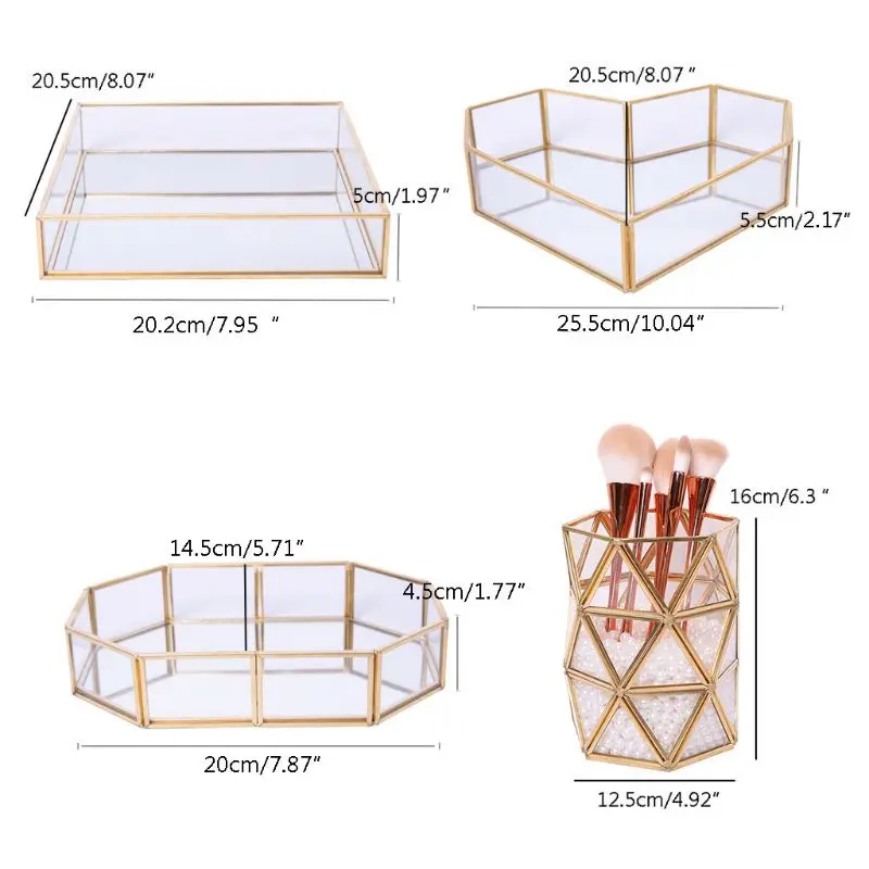 

Mirror Gold Octagonal Square Jewelry Tray Dish Plate Ring Earrings Cosmetic Vanity Tray Decorative Tray Jewelry Display