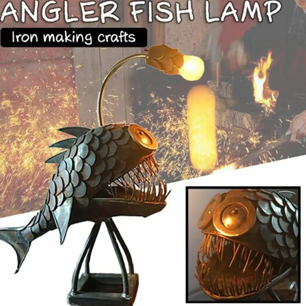 

Лампа Anglerfish металлическая настольная с USB-зарядкой, многофункциональное практичное украшение ручной работы для дома и гостиной