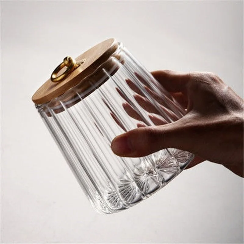 

Japanese Petal Glass Tea Candies Pu'er Tea Jar Bamboo Cover Household Portable Small Seal Storage Tank Tea Tin Containers