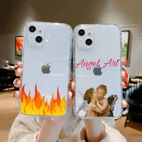 fashion cheery angel fire transparent phone case for iphone 11 12 13 mini pro xs max 8 7 plus x se 2020 xr coque