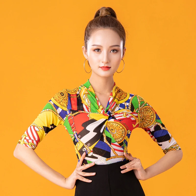 Рубашка для современных танцев женская одежда латиноамериканских с коротким