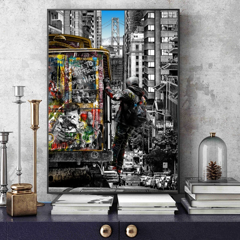 

Graffiti Art Banksy Street Landscape Paintings of London City Canvas Paintings Pop Art Posters and Prints for Home Decor