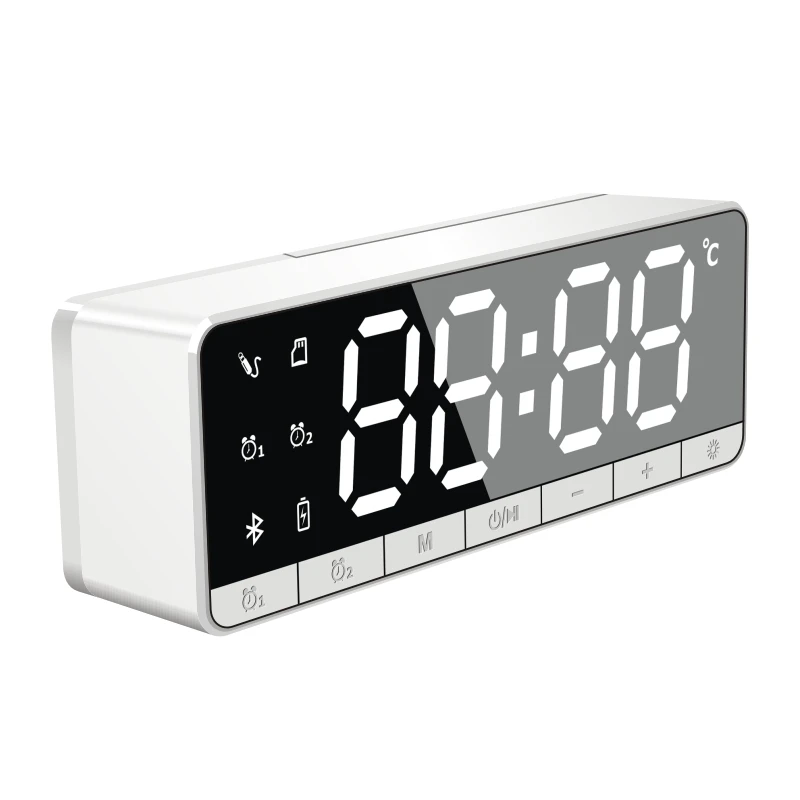 

FooHee Desktop Alarm Clock Bluetooth Speaker Led Mirror Time Temperature Display FM Radio Stereo Bass Support TF Card B121