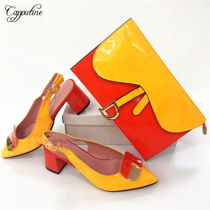 Элегантные весенне осенние желтые сандалии с острым носком оранжевыми