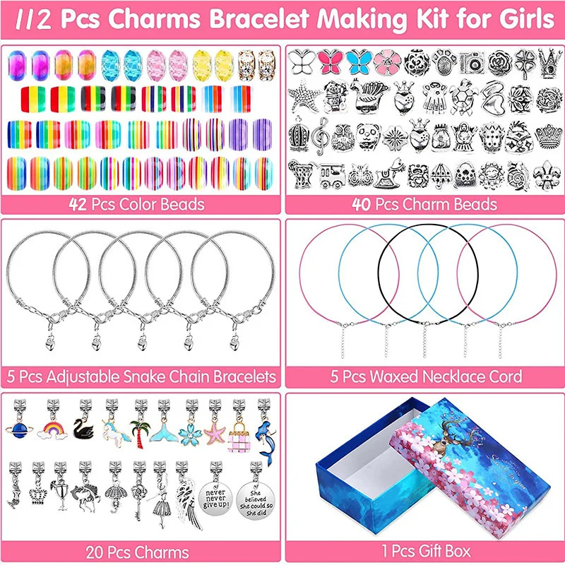 112 PCS Christmas Jewerly Making Kit Charm Bracelet Necklaces Present Pandora Alloy Beads Set DIY Child Free Ship | Игрушки и хобби