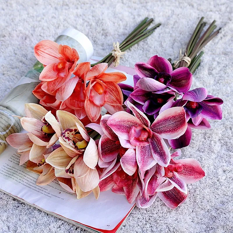 

Fall Cymbidium orchids handmade artificial flowers home wedding decorations photography props fake plants Birthday Party flores