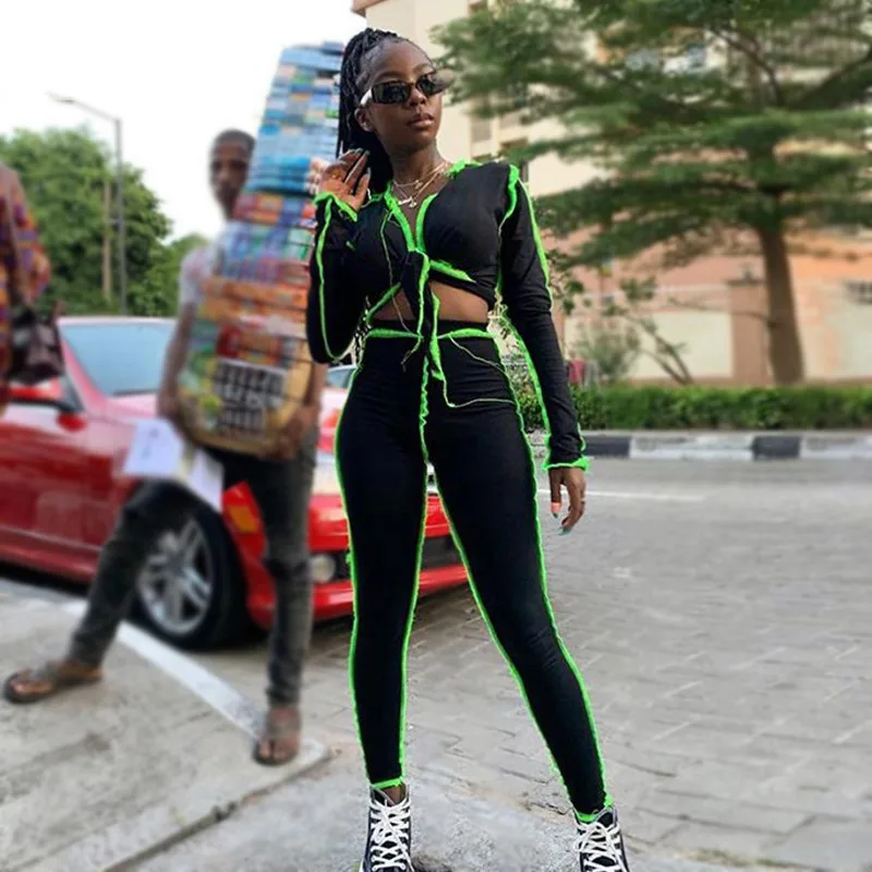 Женский трикотажный комплект VS &amp LLWQ из двух предметов в рубчик бандажный с