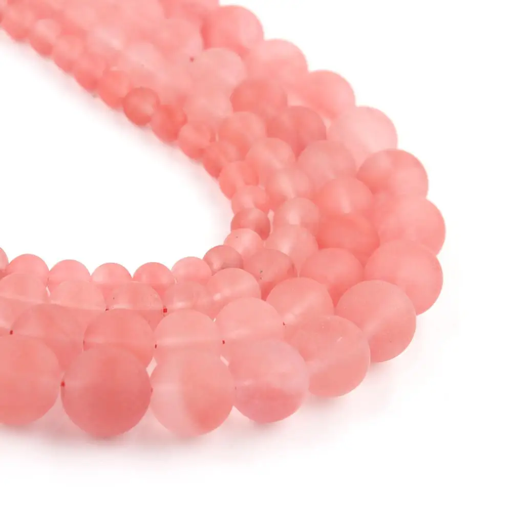 Матовые бусины из полированного Арбузного хрусталя круглые с отверстием