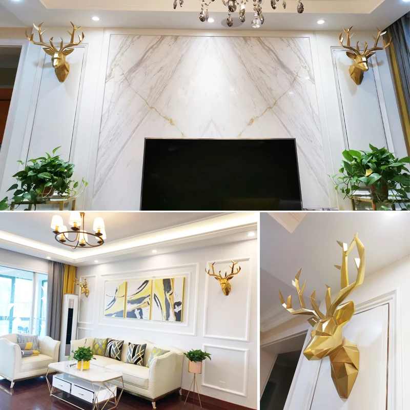 

Handmade painted deer head decorative wall hanging wall decoration removable design Nordic retro home bar wall hanging natural e